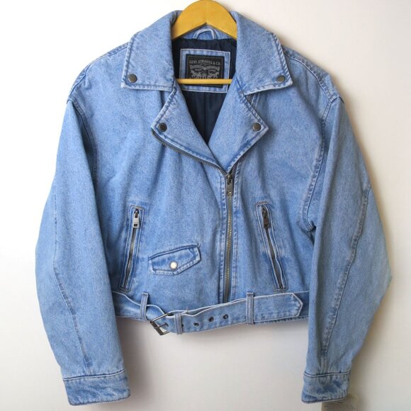 Levi's Denim Crop Moto Jacket Size M - Picture 5 of 13
